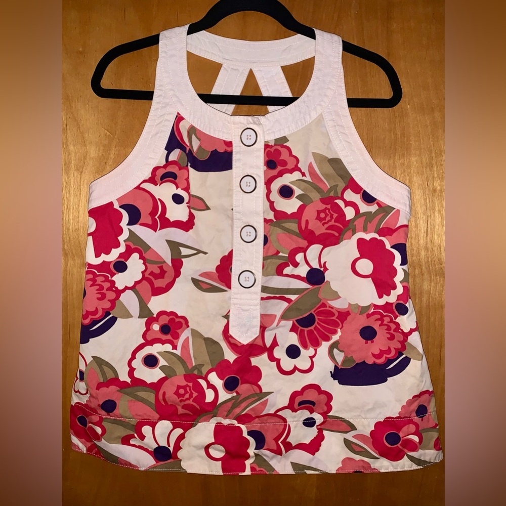 Marc Jacobs White Floral Tank Top with Pink & Purple Accents
